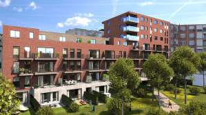 Zicht op stadstuin Citify nieuwbouwproject in Antwerpen Noord