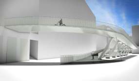 Design van de fietshelling van de Parkbrug langs de kant van het Eilandje 