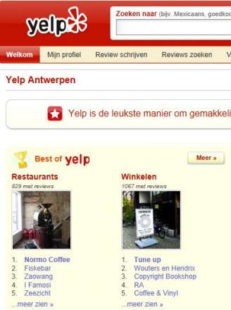 Yelp Antwerpen homepage